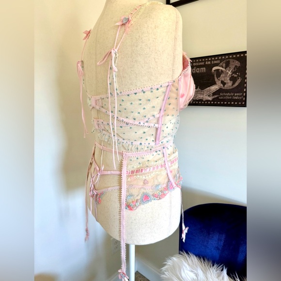 New For Love & Lemons Gabriella Longline Bra Bustier & Garter Belt size XL 